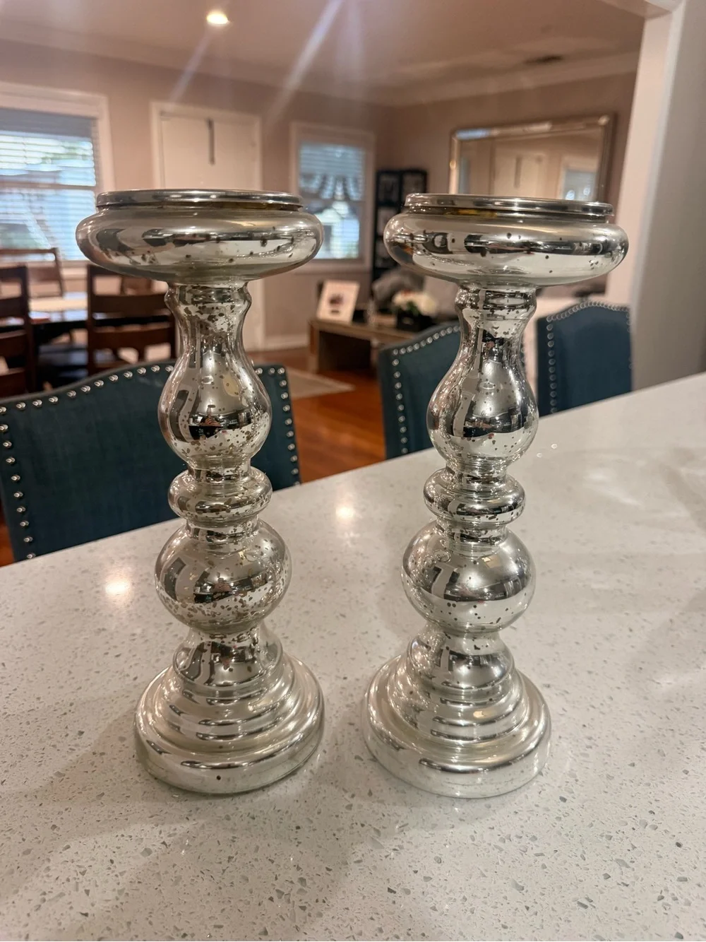 Silver Mercury Glass Candlestick Holders -